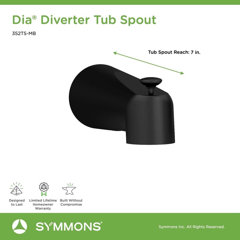 Symmons 352TS-MB Dia Diverter Tub Spout in Matte Black - Image 2